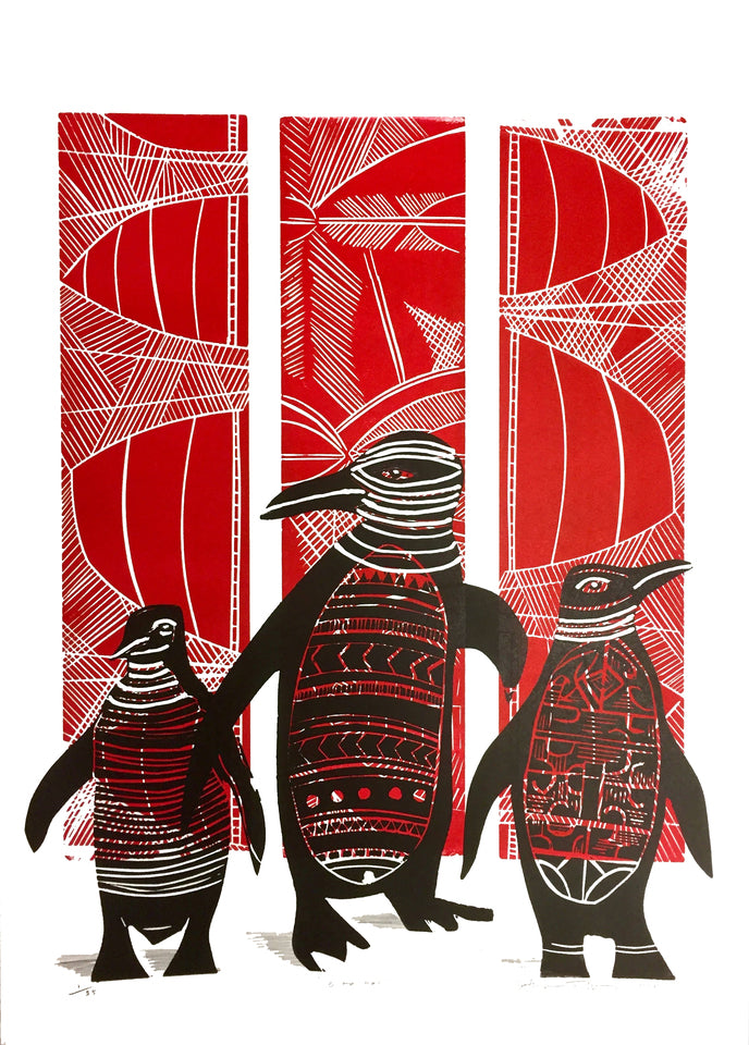 3 Hoi Hos (Red) by Sheyne Tuffery, printmaking