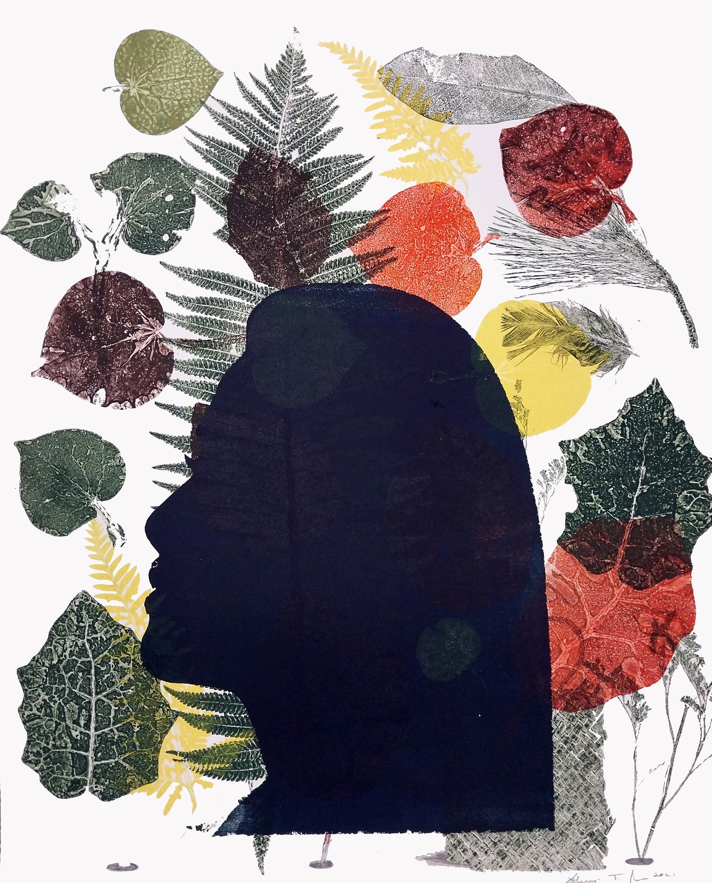 Side Profile — woodblock print of portrait in profile, by Sheyne Tuffery.