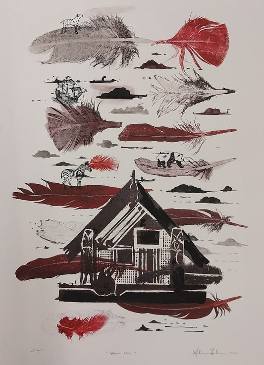 Whare 002 by Sheyne Tuffery, Mono Relief Print