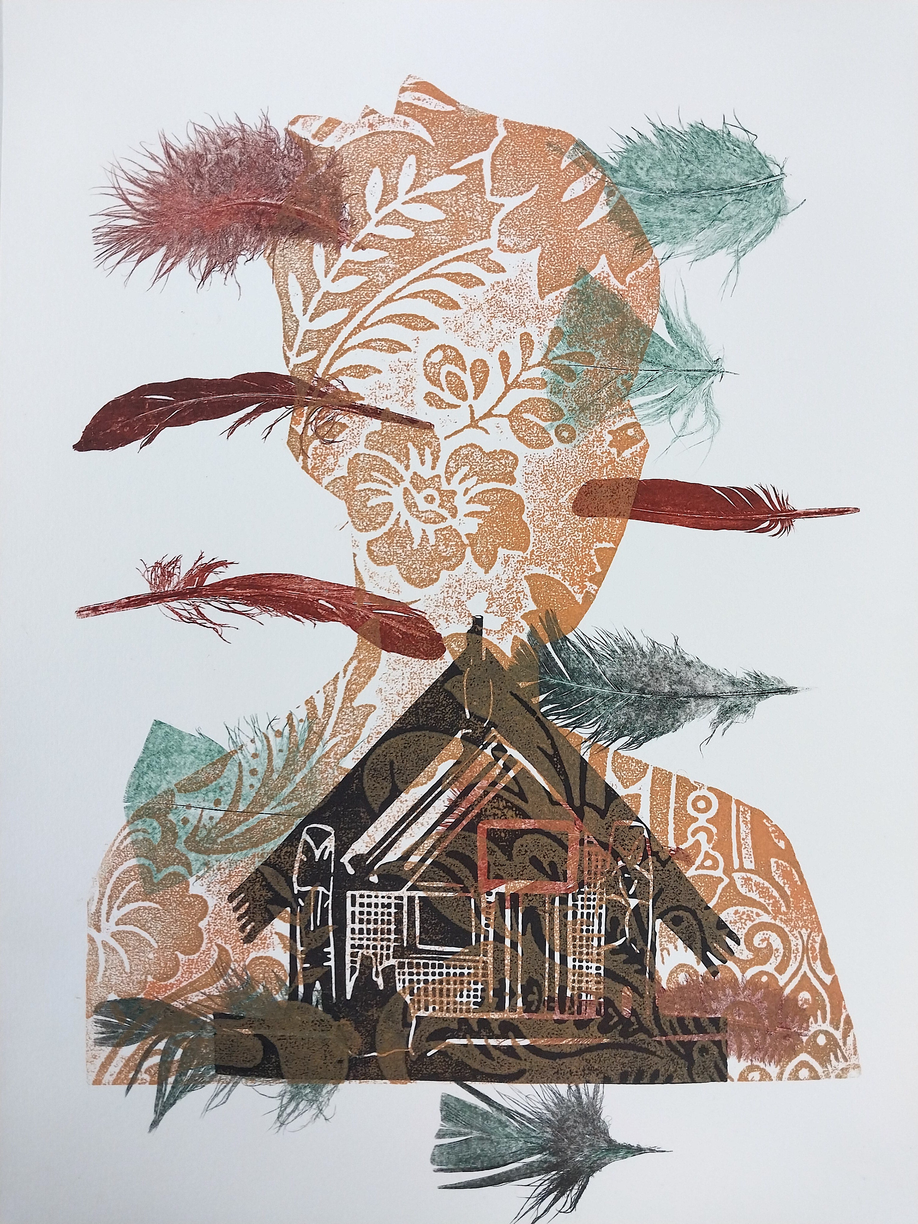 Whare With Portrait 02 by Sheyne Tuffery, Mono Relief Print