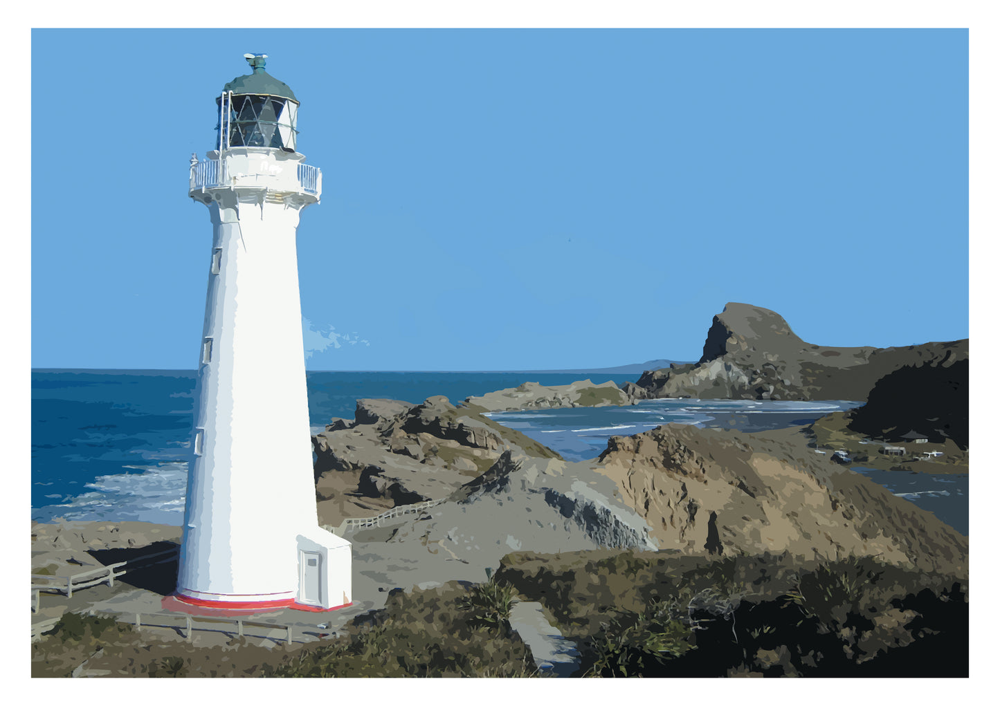 Castlepoint — enhanced photographic print of coastal headland and lighthouse, by Sheyne Tuffery.