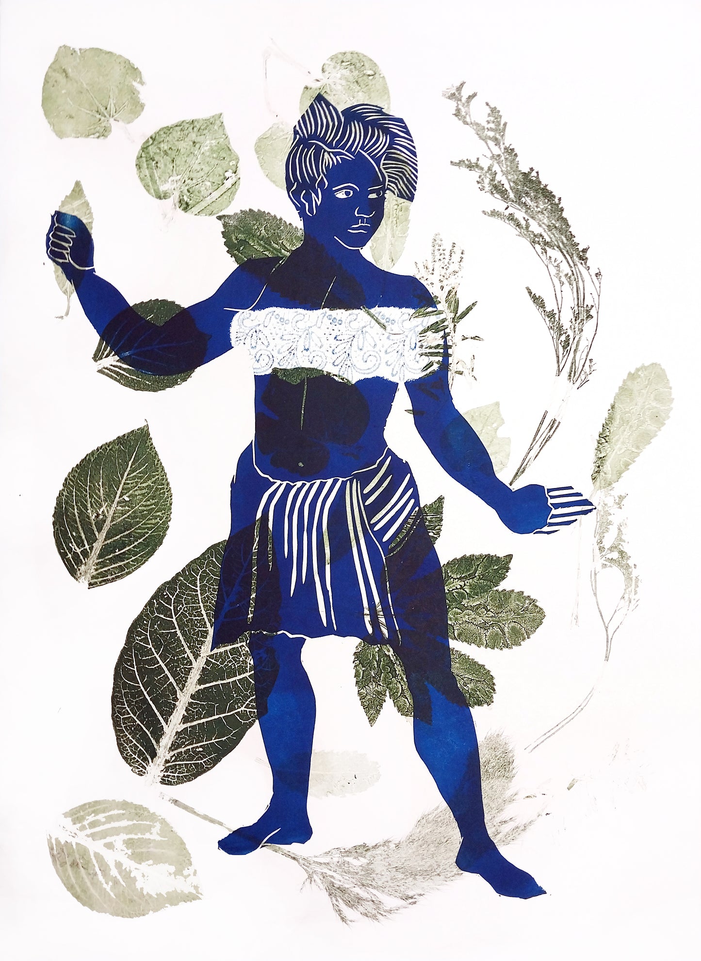 Blue, Blue, Electric Blue — woodblock print exploring vivid blue tonal layers, by Sheyne Tuffery.