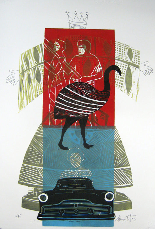 Fono Fale — woodblock print of traditional Samoan meeting house form, by Sheyne Tuffery.